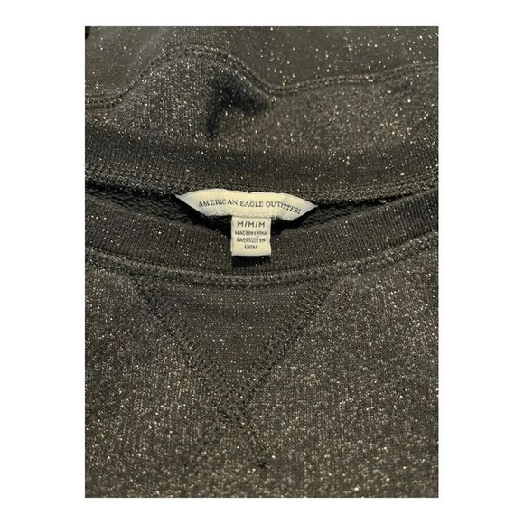 American Eagle Women's Medium Black Glittery Crewneck Sweatshirt - Picture 4 of 5